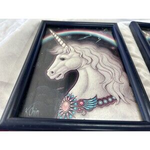 vintage unicorn pictures 80's Set of Two